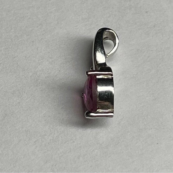 Sterling Silver Ruby Red Stone Heart with Moissanite Accent Pendant by Marcella - Picture 7 of 9
